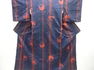 縞に糸巻模様織り出し手織り紬着物